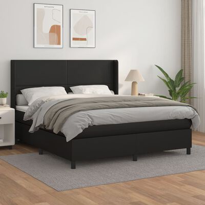 vidaXL Cama com molas/colchão 180x200 cm couro artificial preto