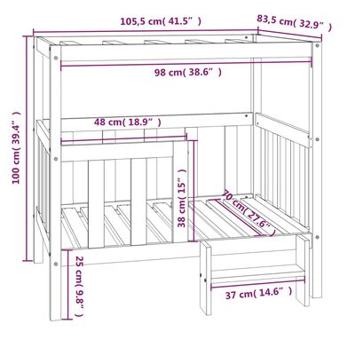 vidaXL Cama para cães 105,5x83,5x100 cm madeira de pinho maciça cinza