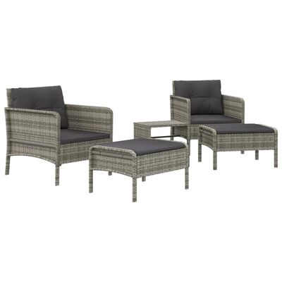 vidaXL 5 pcs conjunto lounge de jardim c/ almofadões vime PE cinzento