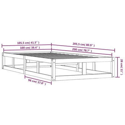 vidaXL Estrutura de cama 100x200 cm madeira maciça castanho mel