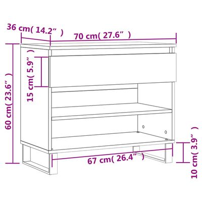 vidaXL Sapateira 70x36x60 cm derivados de madeira branco