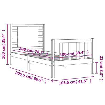 vidaXL Estrutura de cama com cabeceira 100x200cm madeira maciça branco