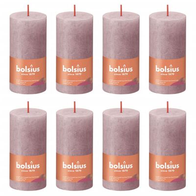 Bolsius Velas rústicas cilíndricas Shine 8 pcs 100x50 mm rosa cinza