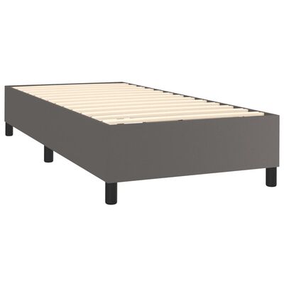 vidaXL Cama com molas/colchão 90x200 cm couro artificial cinzento