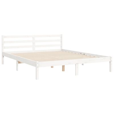 vidaXL Estrutura de cama King Size com cabeceira madeira maciça branco