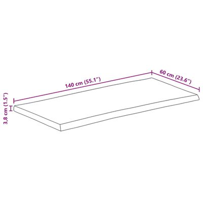 vidaXL Tampo de mesa c/ borda viva 140x60x3,8 cm mangueira maciça