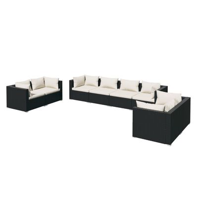 vidaXL 8 pcs conjunto lounge de jardim c/ almofadões vime PE preto