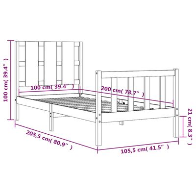 vidaXL Estrutura de cama com cabeceira 100x200 cm madeira maciça preto