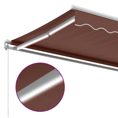 vidaXL Toldo retrátil manual com luz LED 600x350 cm castanho