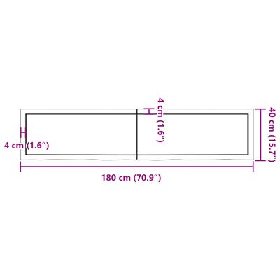 vidaXL Bancada p/ casa de banho 180x40x(2-6)madeira maciça não tratada