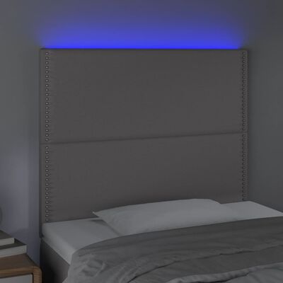 vidaXL Cabeceira cama c/ LED 90x5x118/128cm couro artificial cinzento