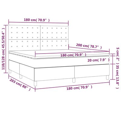 vidaXL Cama box spring c/colchão/LED 180x200cm couro artificial branco