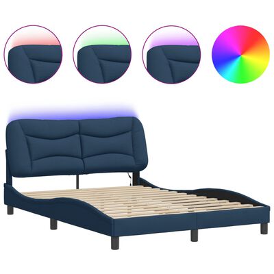 vidaXL Estrutura de cama c/ luzes LED 140x200 cm tecido azul