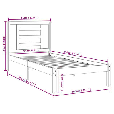 vidaXL Estrutura cama pequena solteiro 75x190 cm madeira maciça branco