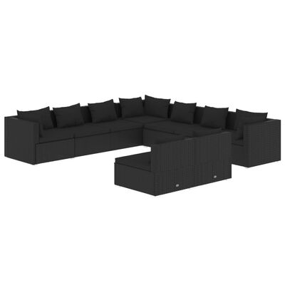 vidaXL 9 pcs conjunto lounge de jardim c/ almofadões vime PE preto