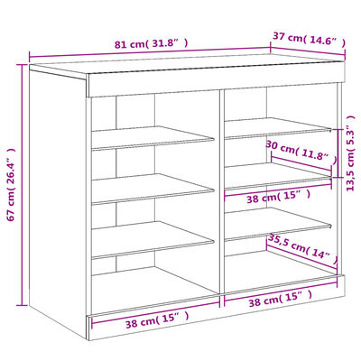 vidaXL Aparador com luzes LED 81x37x67 cm cinzento cimento