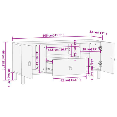 vidaXL Móvel de TV 105x33x46 cm madeira de mangueira maciça