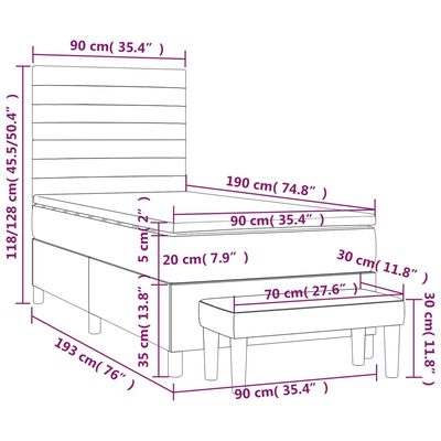 vidaXL Cama com molas/colchão 90x190 cm tecido preto