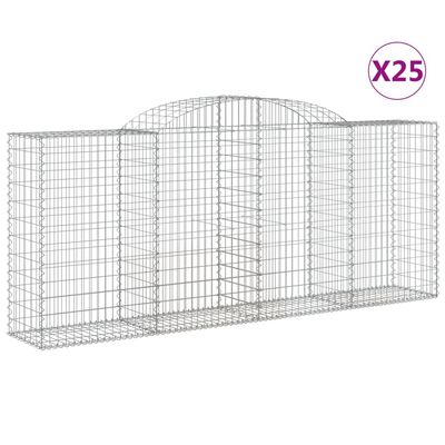 vidaXL Cestos gabião arqueados 25pcs 300x50x120/140 ferro galvanizado