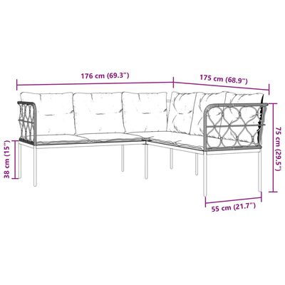 vidaXL Conjunto de sofás de jardim c/ almofadões aço/textilene preto