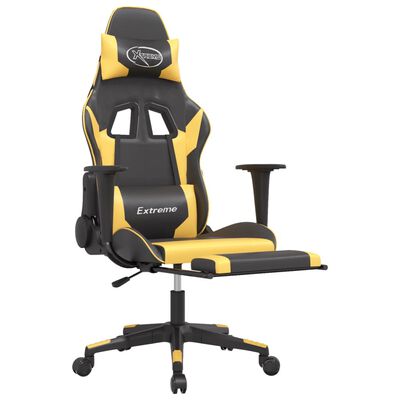 vidaXL Cadeira gaming massagens c/ apoio pés couro artif. Ouro/Preto