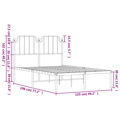 vidaXL Estrutura de cama com cabeceira 120x190 cm metal branco