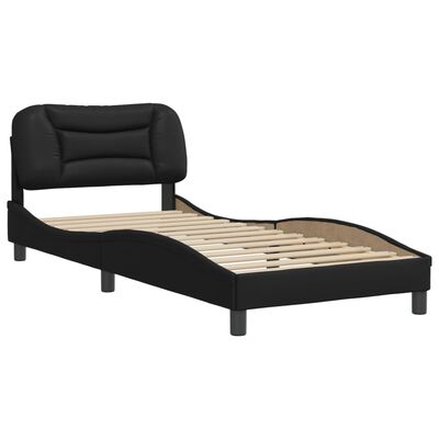 vidaXL Estrutura de cama c/ cabeceira 90x190 cm couro artificial preto