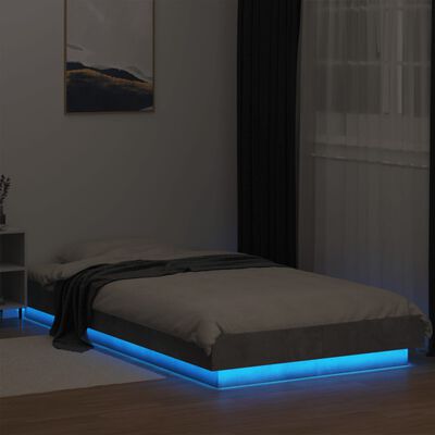 vidaXL Estrutura de cama c/ luzes LED derivados madeira cinza cimento