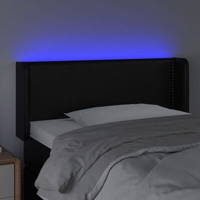 vidaXL Cabeceira de cama c/ LED couro artificial 103x16x78/88 cm preto