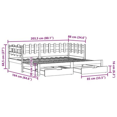 vidaXL Sofá-cama com gavetão e gavetas 80x200 cm madeira de pinho