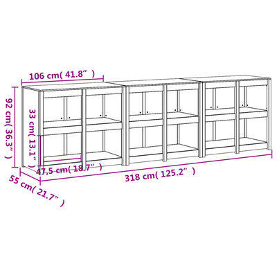 vidaXL Armários de cozinha para exterior 3 pcs pinho maciço preto