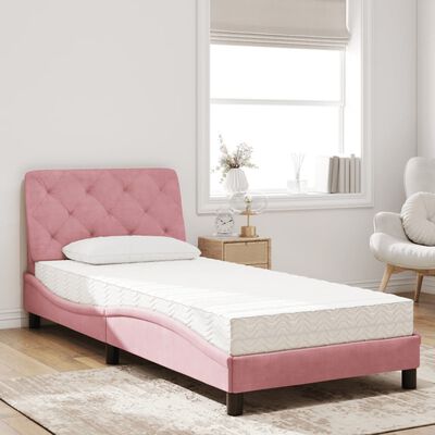 vidaXL Cama com colchão 80x200 cm veludo rosa