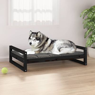 vidaXL Cama para cães 105,5x75,5x28 cm madeira de pinho maciça preto