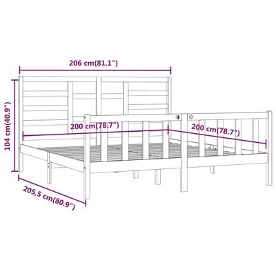 vidaXL Estrutura de cama 200x200 cm madeira de pinho maciça preto