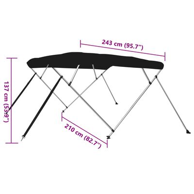 vidaXL Toldo de 4 arcos Bimini 243x210x137 cm preto