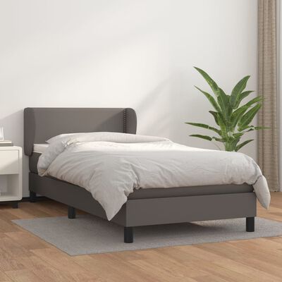 vidaXL Cama com molas/colchão 90x200 cm couro artificial cinzento