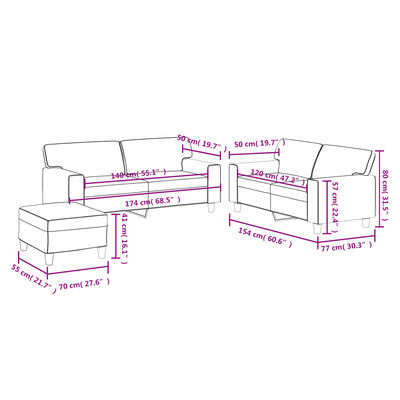 vidaXL 3 pcs conjunto de sofás couro artificial cinzento