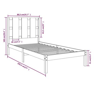 vidaXL Estrutura cama pequena solteiro 75x190 cm madeira maciça branco