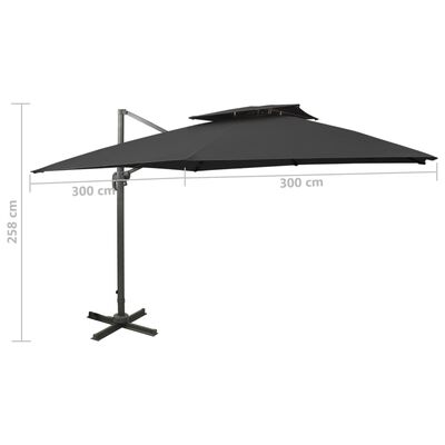 vidaXL Guarda-sol de jardim cantilever c/ toldo duplo 300x300 cm preto