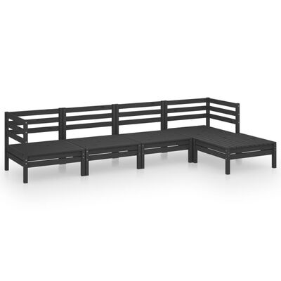 vidaXL 5 pcs conjunto lounge de jardim pinho maciço preto