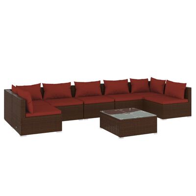 vidaXL 8 pcs conjunto lounge jardim c/ almofadões vime PE castanho