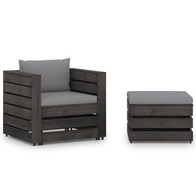 vidaXL 2 pcs conj. lounge jardim + almofadões madeira impreg. cinzento