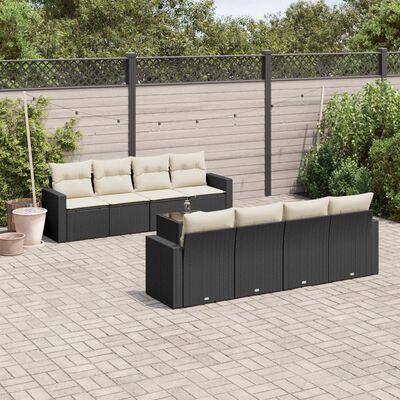 vidaXL 9 pcs conjunto de sofás p/ jardim c/ almofadões vime PE preto