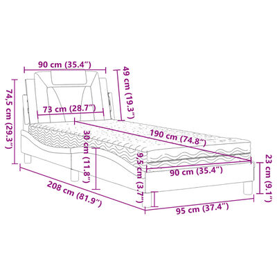 vidaXL Cama com colchão 90x190 cm couro artificial castanho