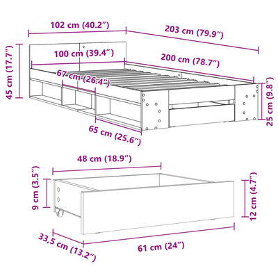 vidaXL Estrutura de cama c/ gaveta derivados madeira cinzento sonoma