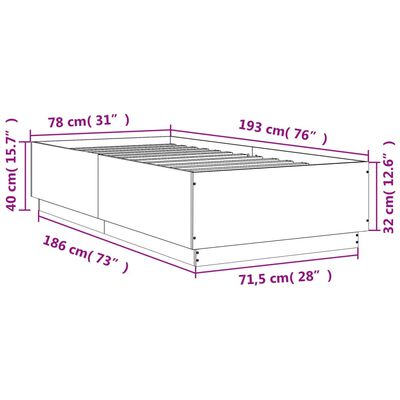 vidaXL Estrutura cama c/ luzes LED 75x190 cm derivados madeira branco