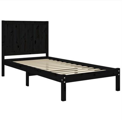 vidaXL Estrutura de cama solteiro 90x190 cm pinho maciço preto