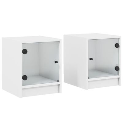 vidaXL Mesas de cabeceira c/ portas de vidro 2 pcs 35x37x42 cm branco