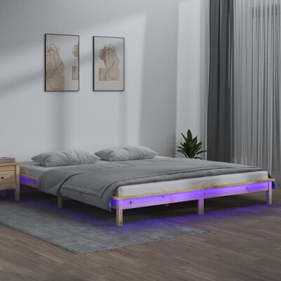 vidaXL Estrutura de cama c/ LED 140x190 cm madeira maciça