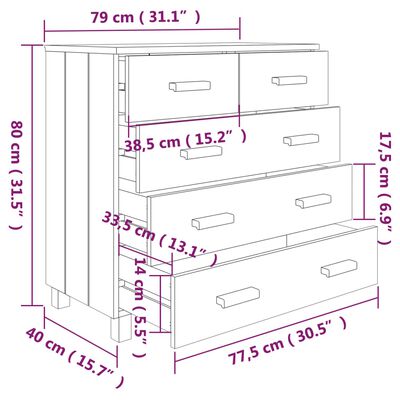 vidaXL Aparador HAMAR 79x40x80 cm pinho maciço branco